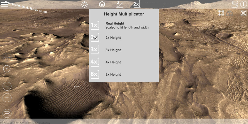 GlobeViewer Mars: قياس الارتفاع