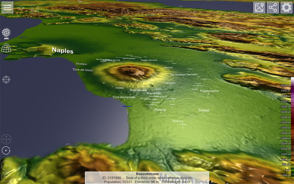 GlobeViewer - Regionale Karte: Nahansicht 3D-Modell
