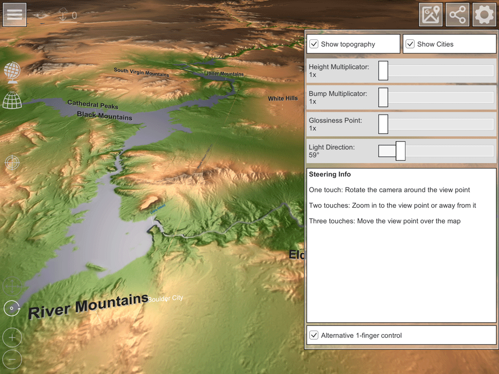 GlobeViewer: BumpMap की 3D मानचित्र विकल्प शक्ति