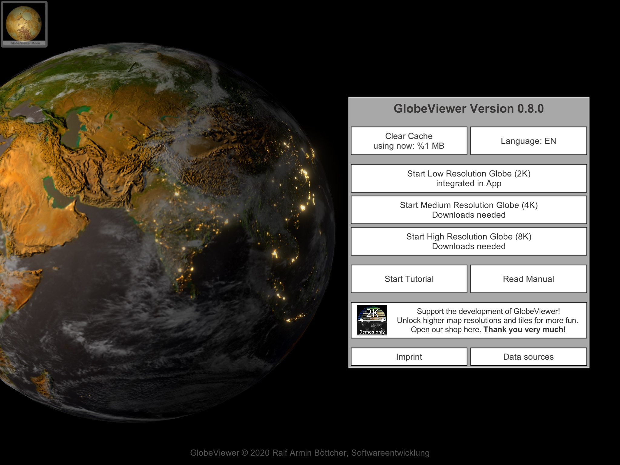 GlobeViewer: Hauptmenu