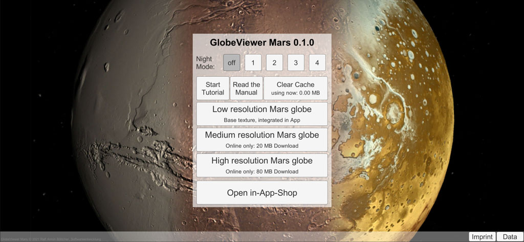 Globe Viewer Mars: Main menu