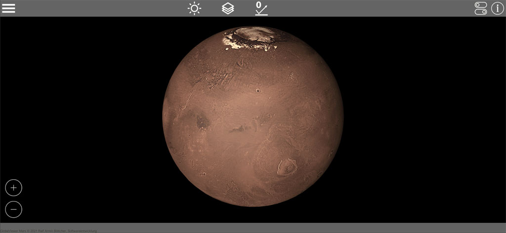 Globe Viewer Mars: Mars global view with north pole
