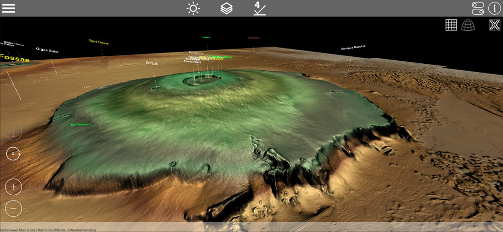GlobeViewer Mars [iOS/Android/Mac/Win]: Detailed map of the highest volcano in the solar system - Olympus Mons