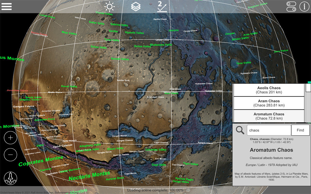 GlobeViewer Mars: Search for known formations