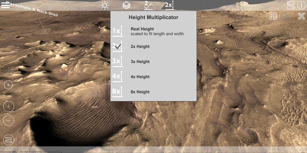 GlobeViewer Mars: Höhenskalierung