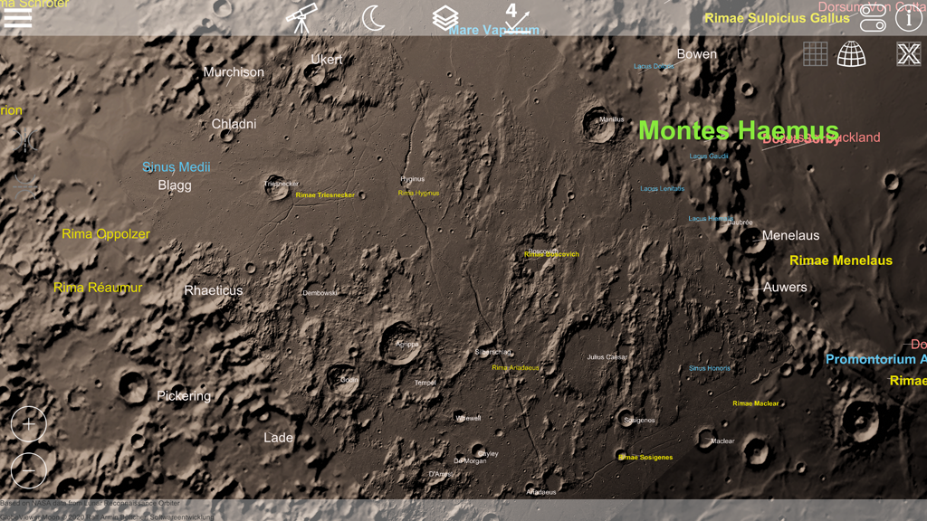 Globe Viewer Moon: Telescope mode and high resolution 3D tiles in global view