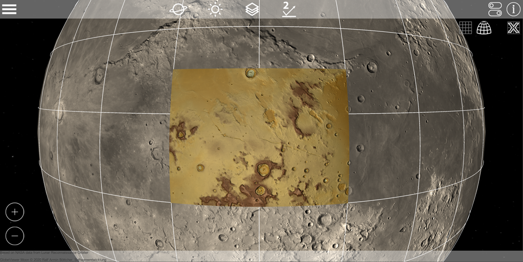 GlobeViewer Moon: Carreaux non déformés sur la surface sphérique