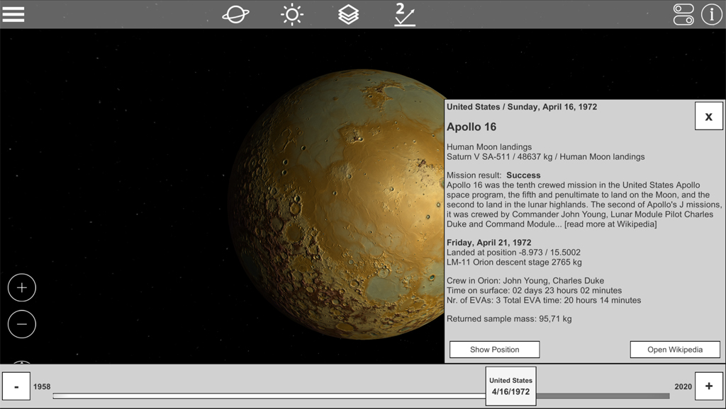 GlobeViewer Moon: Lista de missões