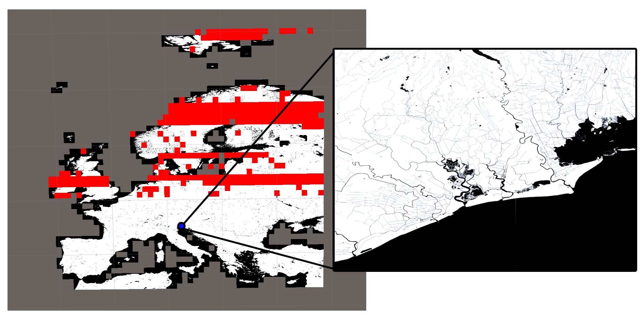 Overview of the already calculated tiles in Europe