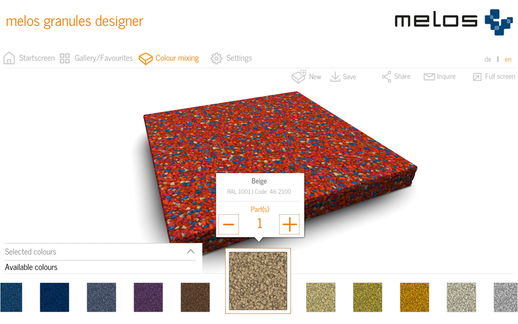 Melos Granules Designer: Stellen Sie Ihre Bodengranulat-Farbmischung interaktiv zusammen